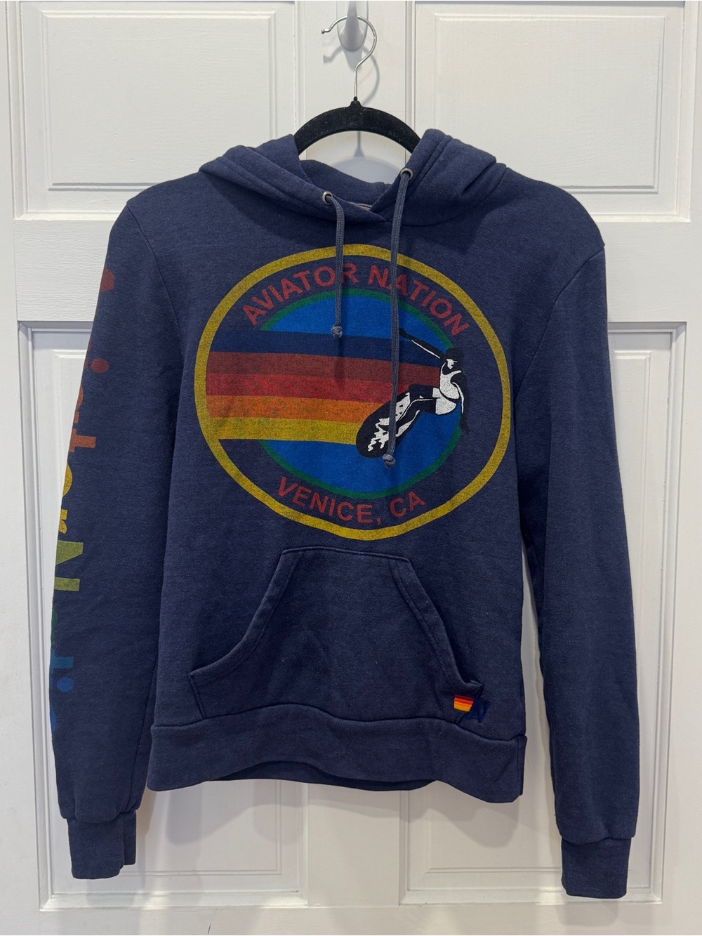 Aviator Nation Retro Surf Rainbow Graphic Hoodie Venice CA 70s Coastal Skater XS
